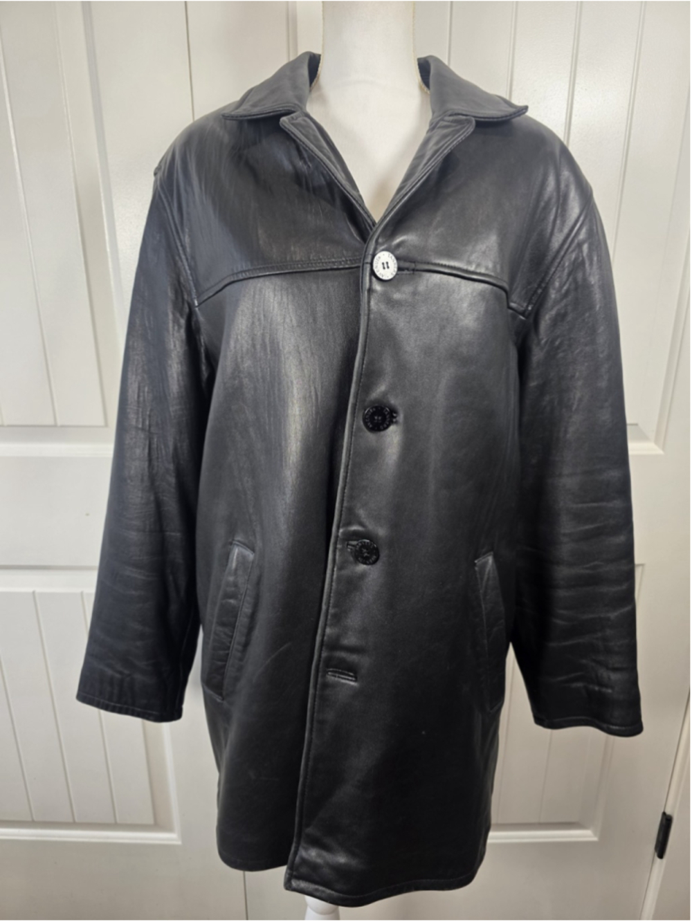 Tanners Avenue Genuine Leather Car Coat Black Zip Out Liner Sz XL 51" VTG - Read